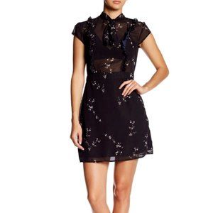 Few Moda Sz L NWT‎ Black Floral Mini Dress Sheer Bodice Cap Sleeve Cocktail Date